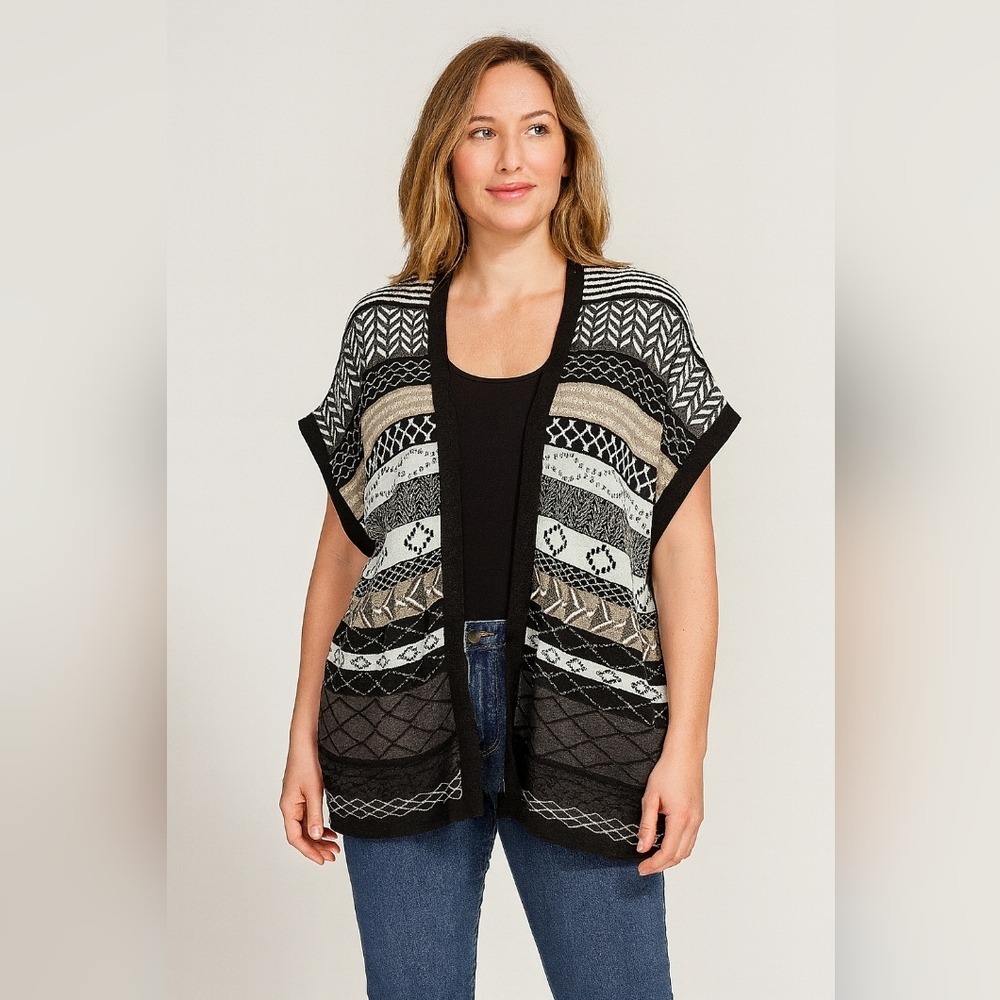 Bongo Women's Geometric Print Sleevelessβ Cardigan Sweater M